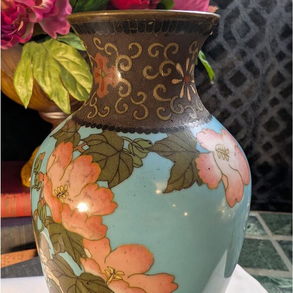 Antique 8.5" Meiji Period Japanese Cloisonné Enamel Floral Vase, Circa 1868-1912 - Picture 5 of 8